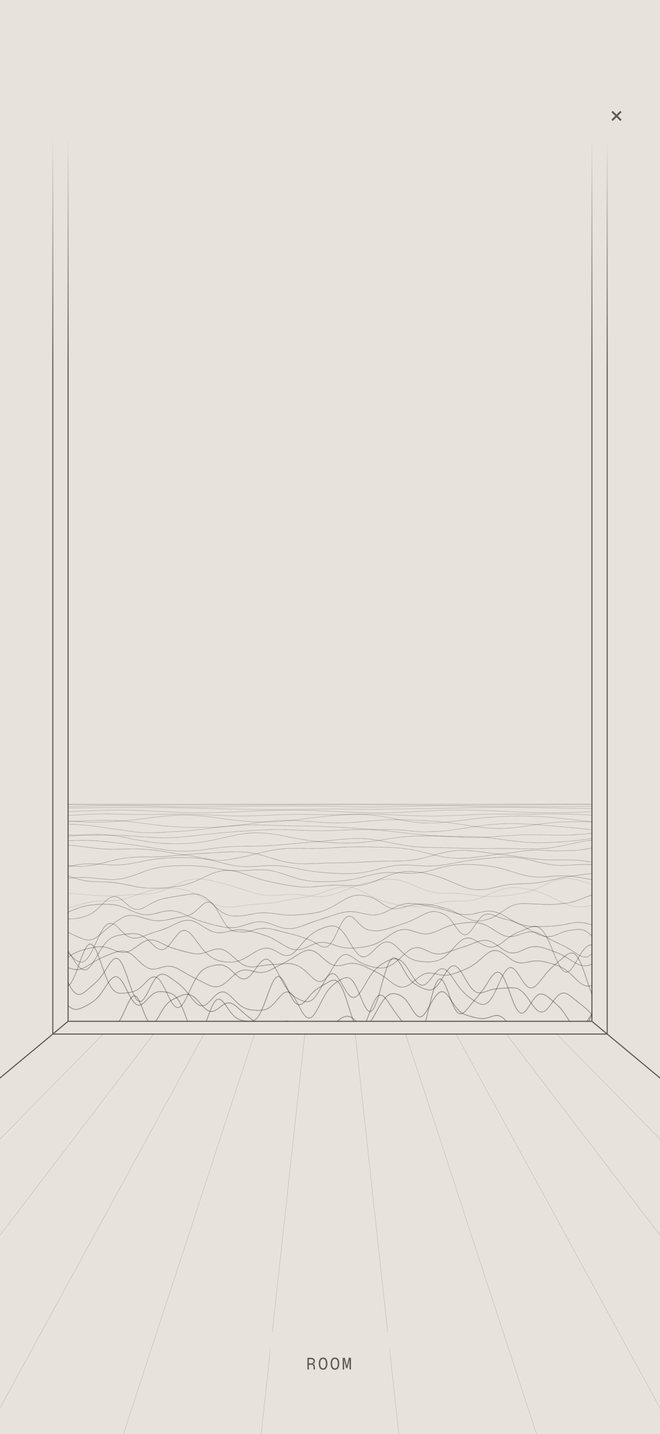 A tall room drawn in hairlines, the sea moving beyond a window
